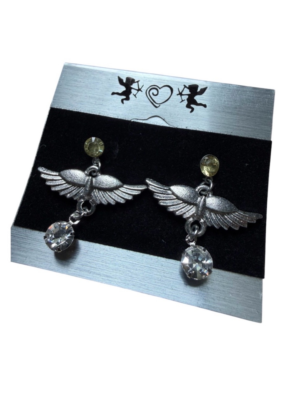 Bird Wing Rhinestone Dangle Earrings - Picture 2 of 4